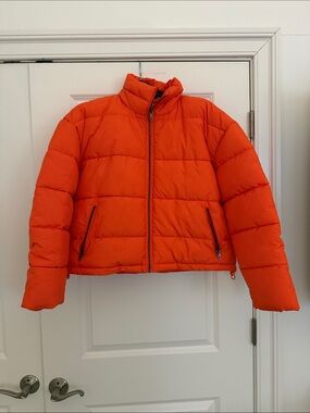 Women's Orange Puffer Jacket - Lightweight Quilted Coat